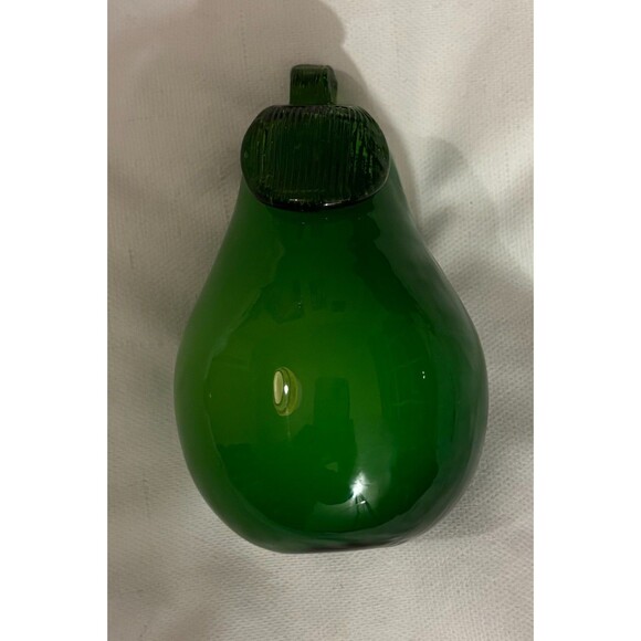 Vintage Murano Style Pear Hand Blown Glass Green 4.5” Textured Realistic Art - Picture 3 of 5